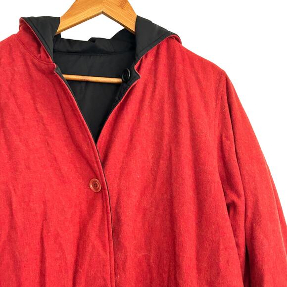 LL Bean Reversible Chore Coat M Wool Insulated Red Black Jacket L.L. Bean Hood - Picture 2 of 6